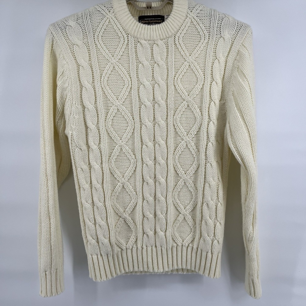 Vintage Sears Sportswear Mens Size XL Heavy Cable Knit Fisherman Sweater Ivory